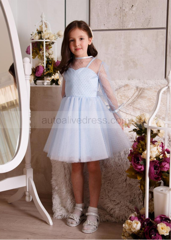 Sky Blue Polka Dot Tulle Flower Girl Dress Baby Tutu Dress